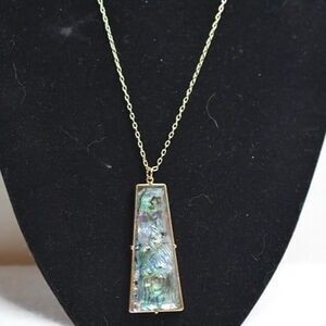 Stunning Abalone Gold Tone Link Chain Large Pendant Like New Alluring Necklace